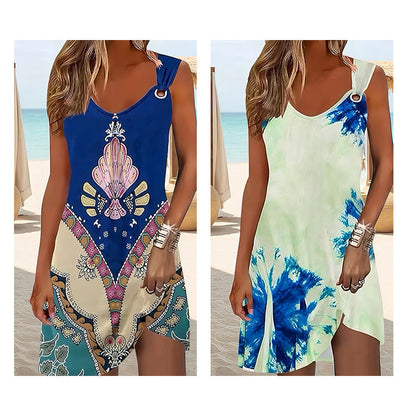 Lan – Women's Sleeveless V-Neck Dress with Metal Ring Accents