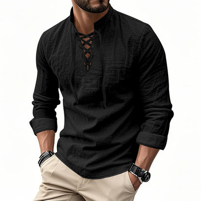 Levi – Women's Shirt in Cotton Blend with Lace-up Collar