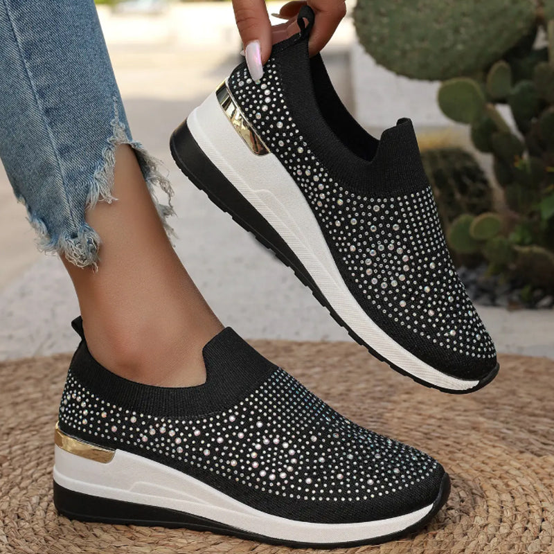 Luna – Breathable Slip-On Sneakers with Rhinestone Accents