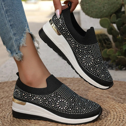 Luna – Breathable Slip-On Sneakers with Rhinestone Accents