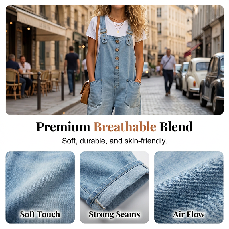 Maria – Casual-fitting denim overalls with adjustable buckles