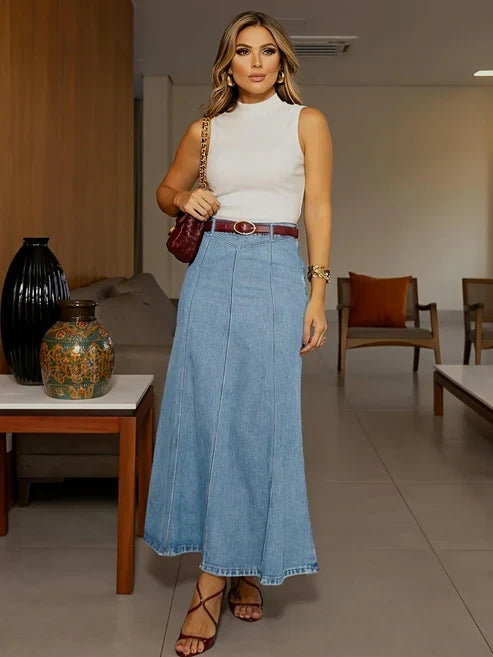Elise — A-Line Denim Maxi Skirt | 50% OFF