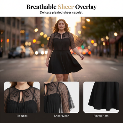 Maribel — Plus-Size Elegant A-Line Cape Dress in Black