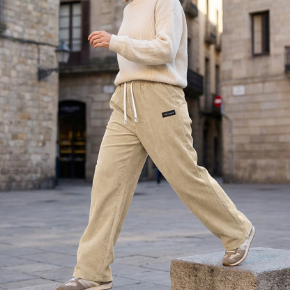 Ella – Women's Corduroy Pants with Wide Leg and Adjustable Waistband