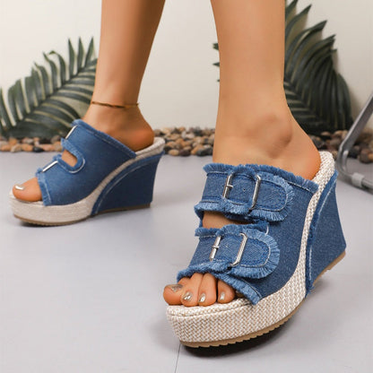 Lana – Breathable Denim Platform Sandals with 10 cm Heel