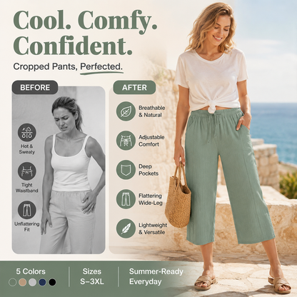 Ava – Lightweight pants made from a linen-cotton blend with adjustable waistband