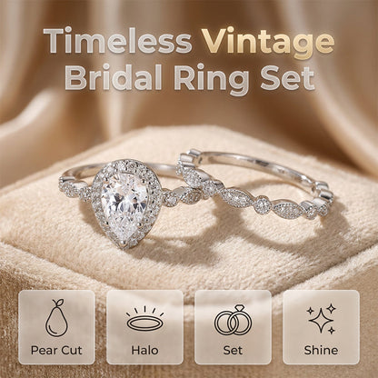 Claire – Vintage Pear-Shaped Zircon Two-Piece Ring Set