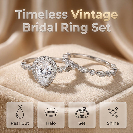 Claire – Vintage Pear-Shaped Zircon Two-Piece Ring Set