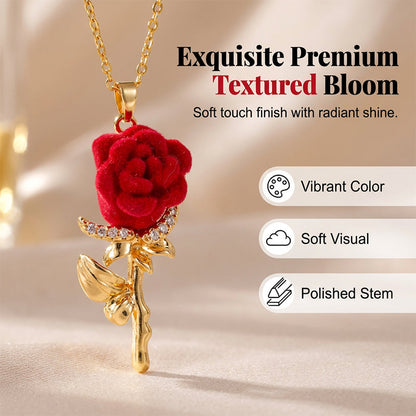 Rose — Plush Velvet Rose Pendant with Crystal Fire and Gold