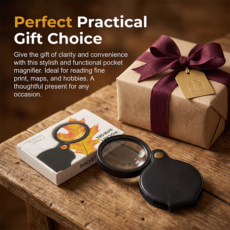 Foldable portable 15X magnifying glass with leather case — See Tiny Details Instantly