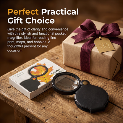 Foldable portable 15X magnifying glass with leather case — See Tiny Details Instantly