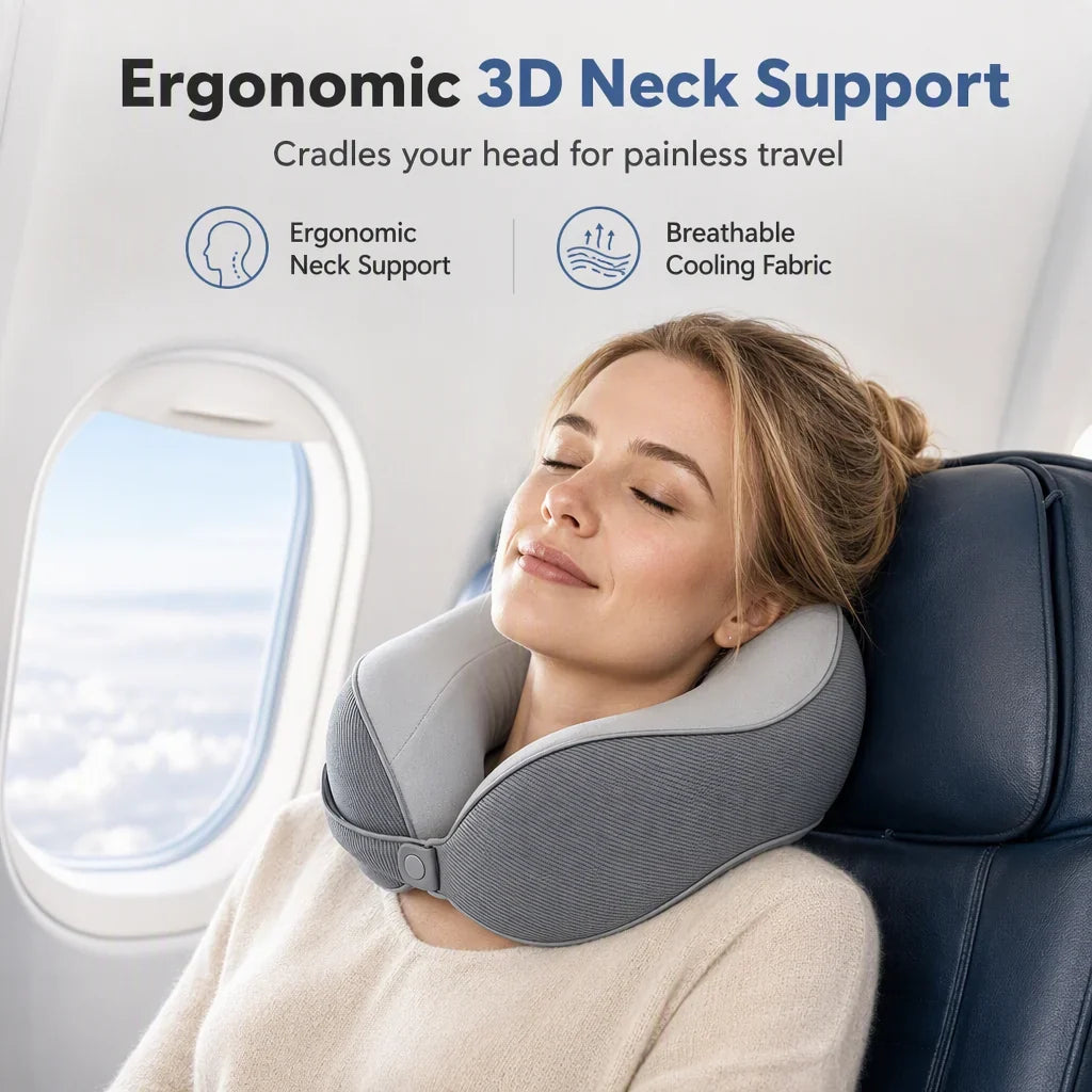 NeckEase Memory Foam Pillow — Travel Pain-Free Bliss