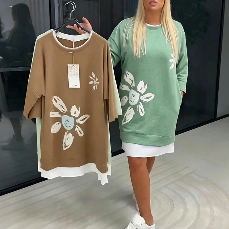 Heidi – Two-Piece Knitted Dress with Floral Pattern and Loose Fit