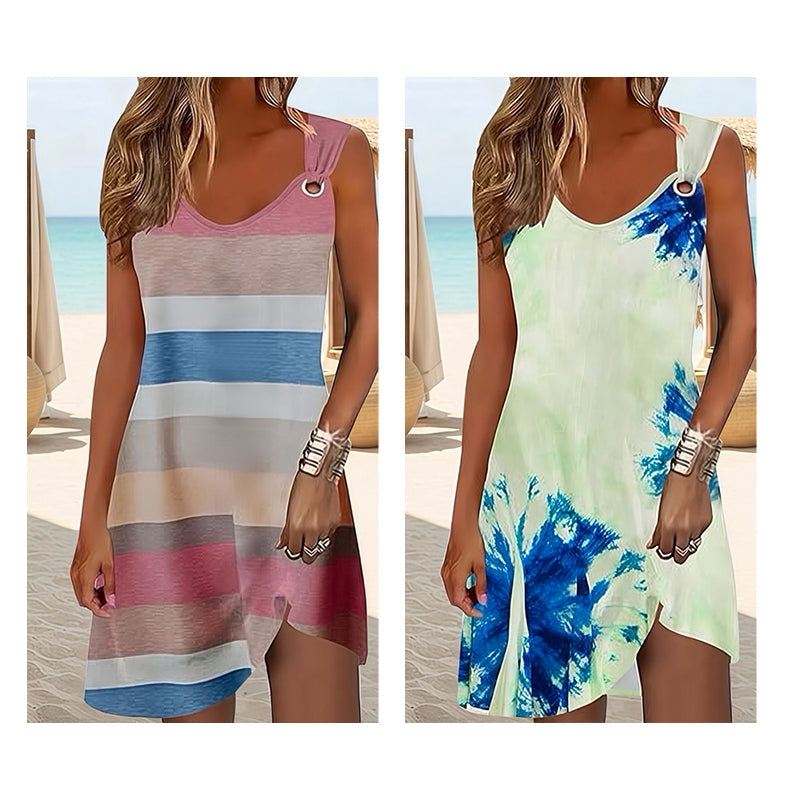 Lan – Women's Sleeveless V-Neck Dress with Metal Ring Accents