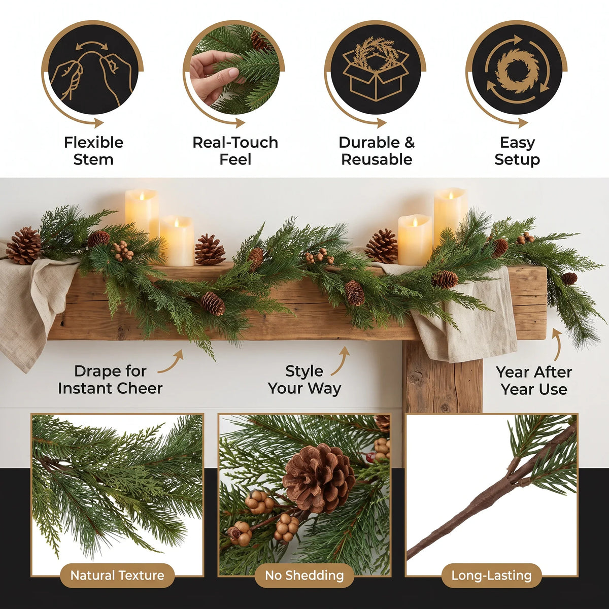 HomeGlow Cedar & Pine Garland — Effortless Cozy Holiday Magic