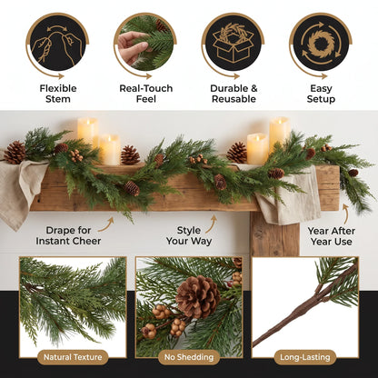 HomeGlow Cedar & Pine Garland — Effortless Cozy Holiday Magic