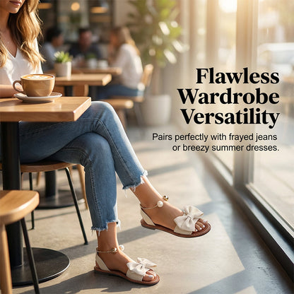 Heidi – Women's Sandals with Bow and Pearl Decoration at the Ankle