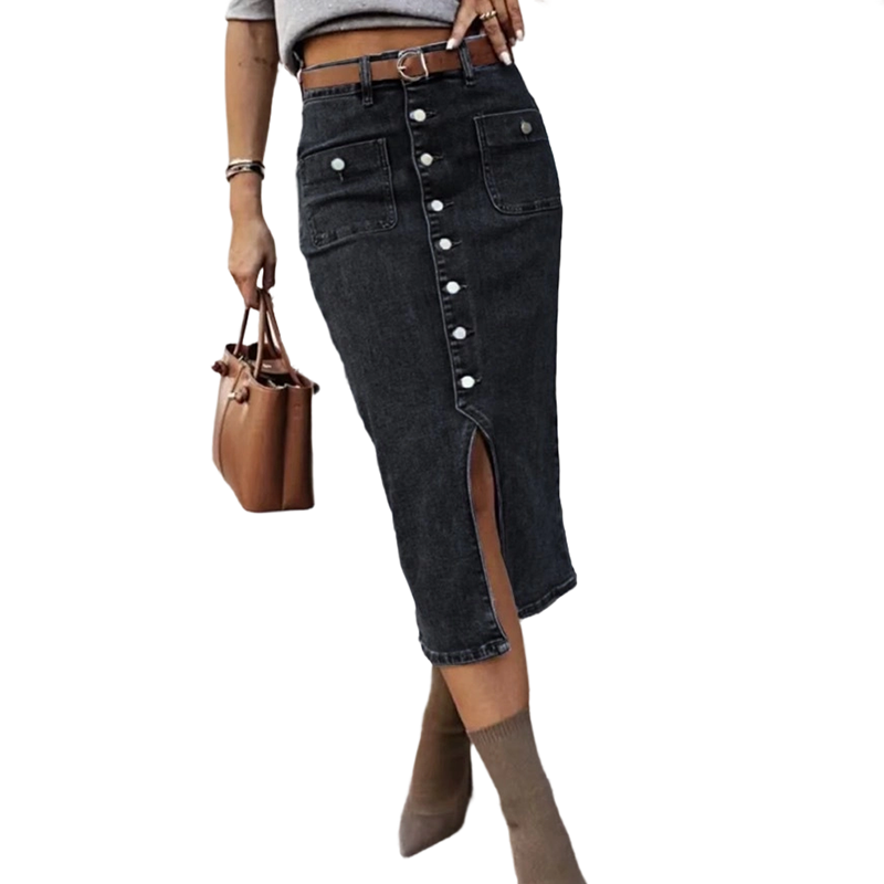 Amelia — High-Waisted Denim Pencil Skirt with Vintage Flair