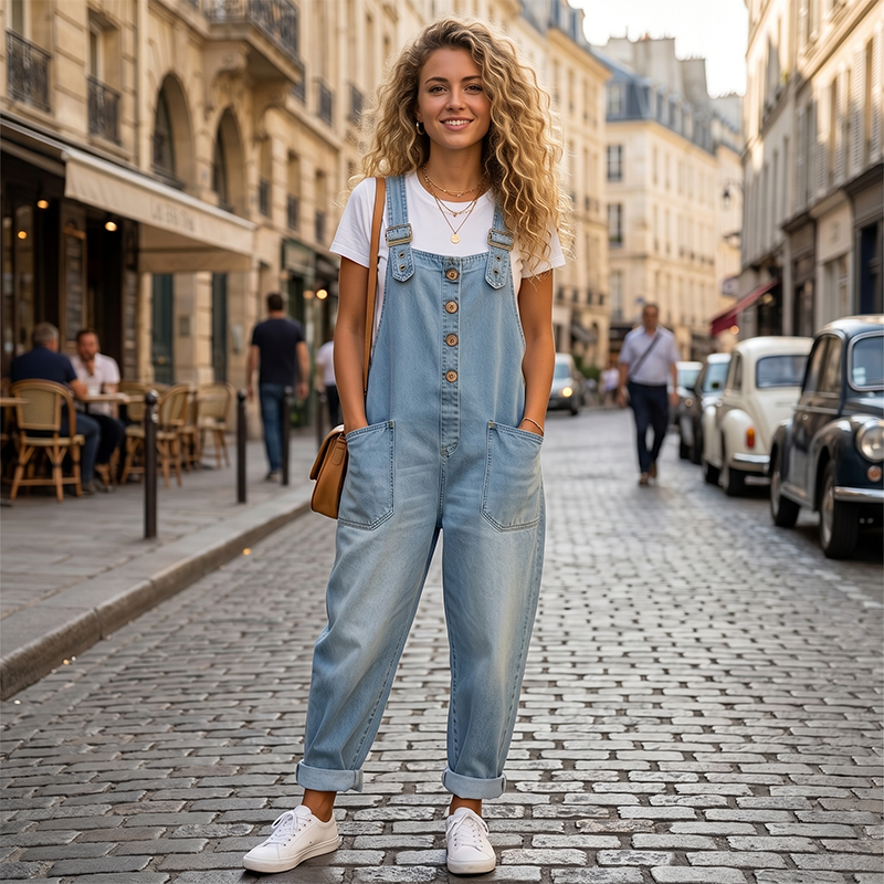 Maria – Casual-fitting denim overalls with adjustable buckles
