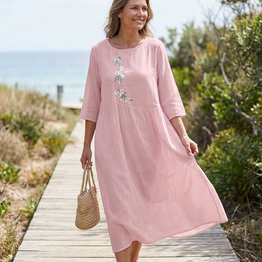 Maya – Casual Midi Dress with Delicate Embroidery