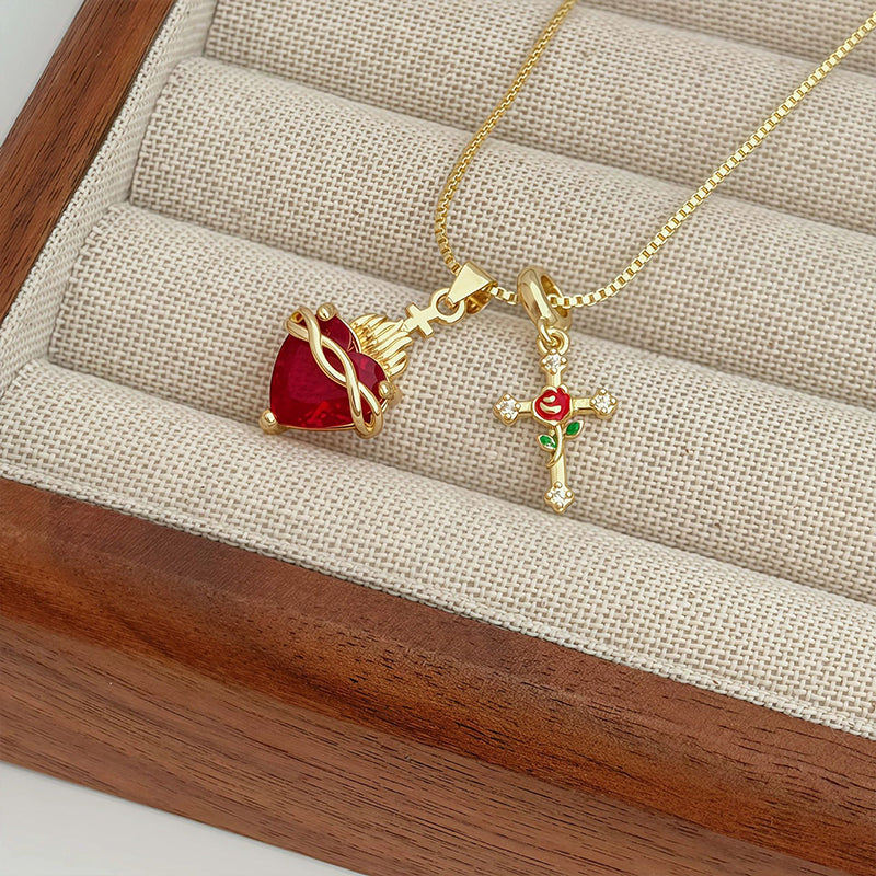 Amara – Double Pendant Necklace in Gold Finish with Adjustable Chain