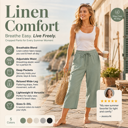 Ava – Lightweight pants made from a linen-cotton blend with adjustable waistband