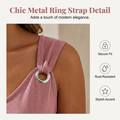 Lan – Women's Sleeveless V-Neck Dress with Metal Ring Accents