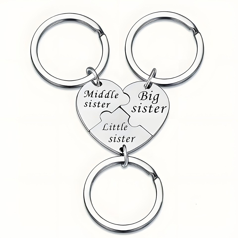 Sisterhood — Engraved Stainless Steel Puzzle Keychain Set