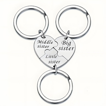 Sisterhood — Engraved Stainless Steel Puzzle Keychain Set
