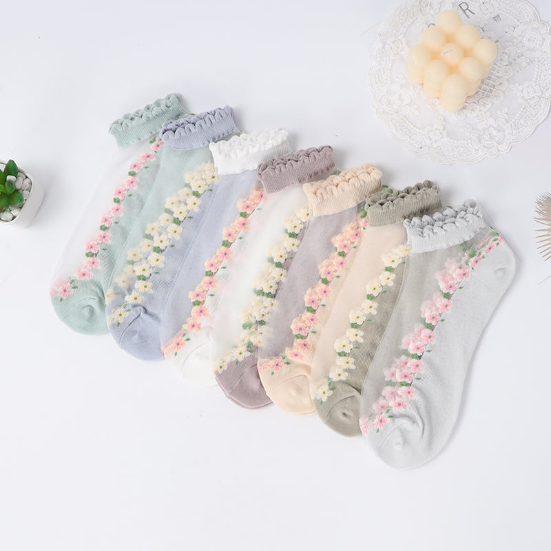 Sophia — Women's Socks with Floral Lace and Padded Comfort