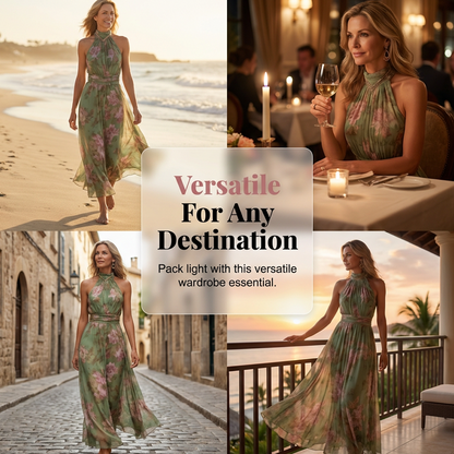Ava — Elegant Halterneck Maxi Dress with Floral Print