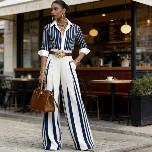 Ava – Slimming Women's Two-Piece Set with Vertical Stripes
