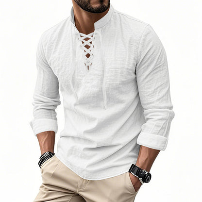 Levi – Women's Shirt in Cotton Blend with Lace-up Collar