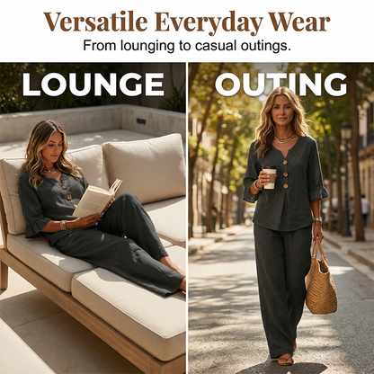 Heidi – Women's Lounge Set Made of Soft Cotton Blend with Ruched Sleeves