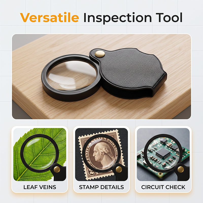 Foldable portable 15X magnifying glass with leather case — See Tiny Details Instantly