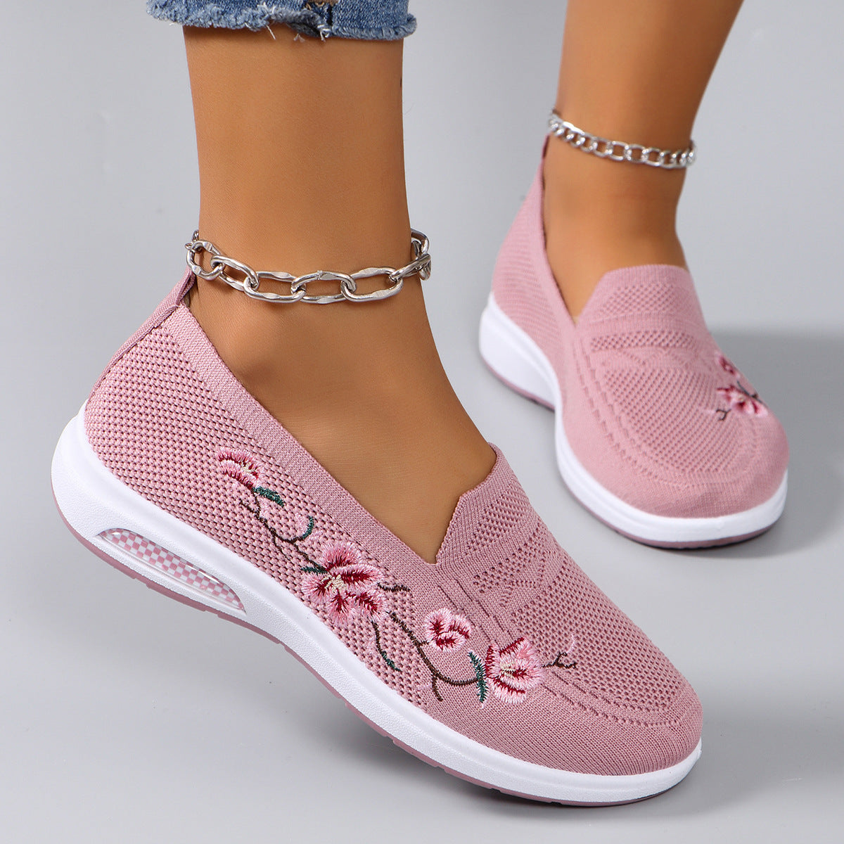 Leni — Women's Breathable Sneakers with Floral Embroidery