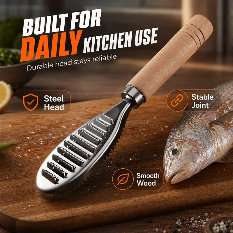 Wooden Fish Scaler — Fast, Easy, No-Slip Control