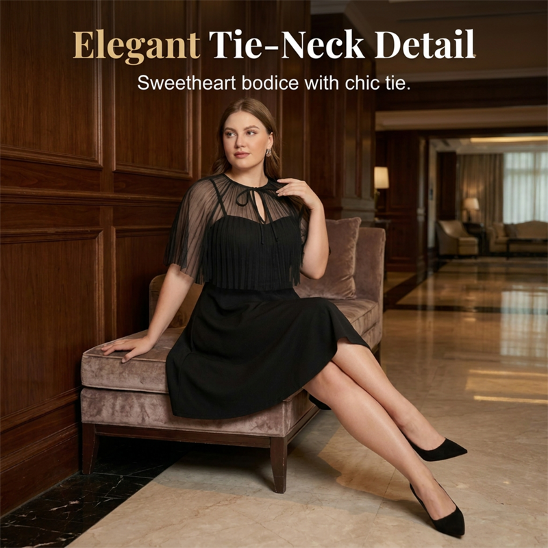 Maribel — Plus-Size Elegant A-Line Cape Dress in Black