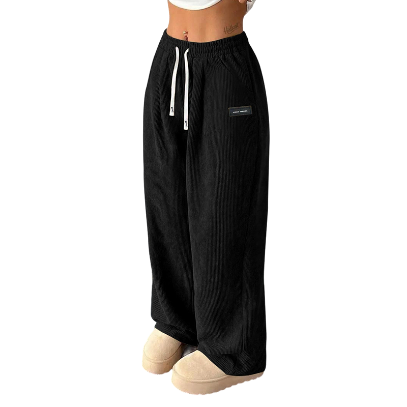 Ella – Women's Corduroy Pants with Wide Leg and Adjustable Waistband