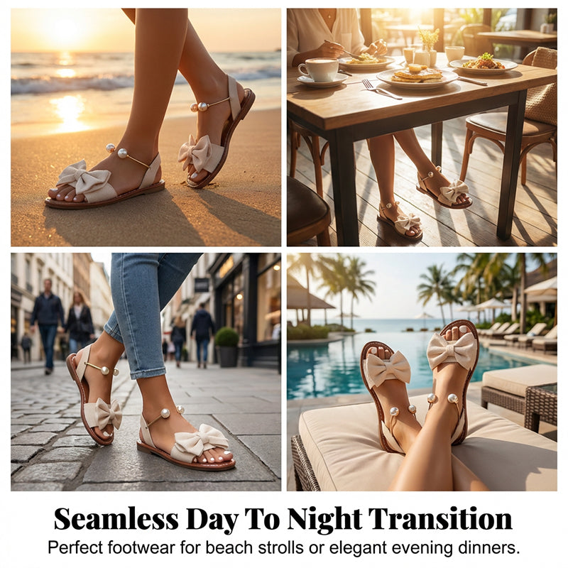 Heidi – Women's Sandals with Bow and Pearl Decoration at the Ankle