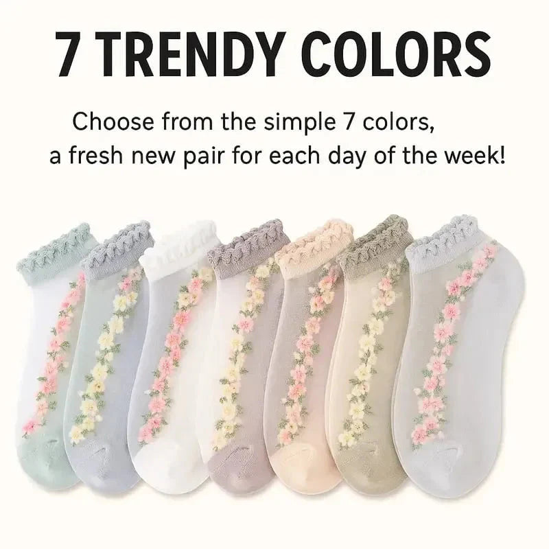 Sophia — Women's Socks with Floral Lace and Padded Comfort