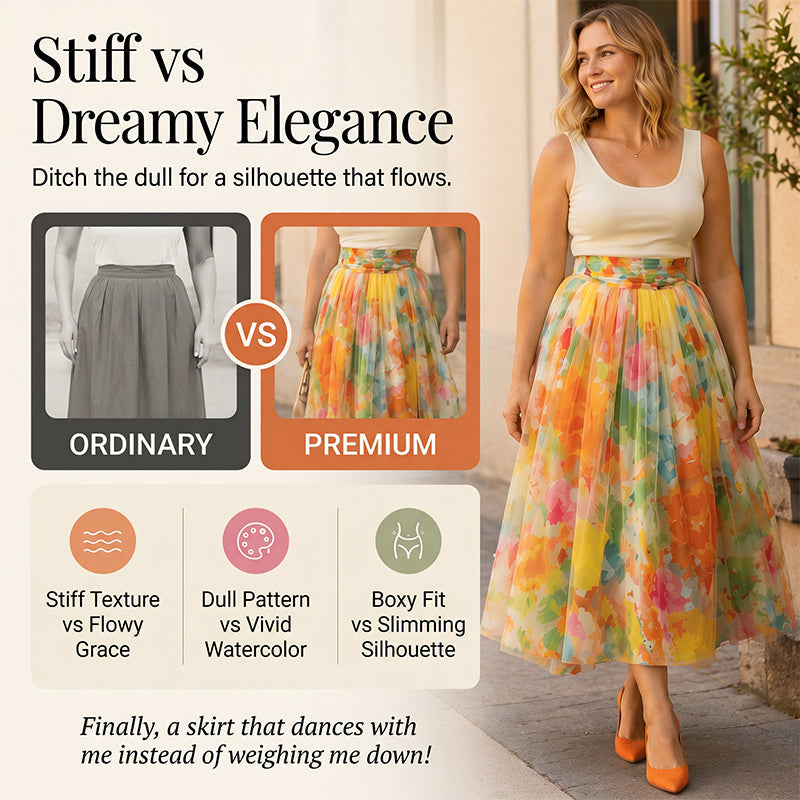 Liana — Women’s Hand-Painted Floral Tulle Skirt with Breathable Comfort