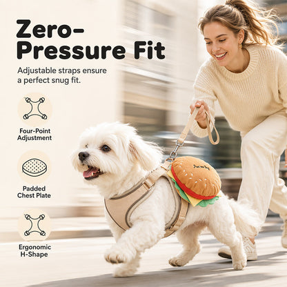 Hamburger + Harness + Leash — Comfort That Turns Heads
