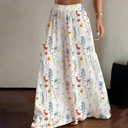 Sophia – Women's pants with high waist, wide leg, and floral pattern with pockets