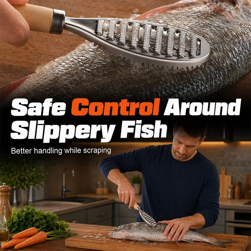 Wooden Fish Scaler — Fast, Easy, No-Slip Control