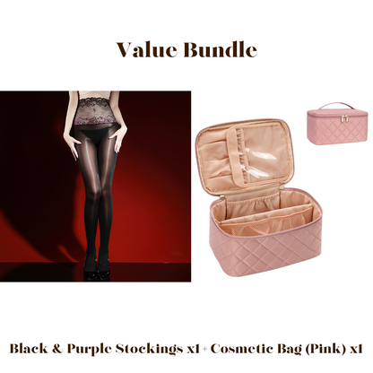 Rose – High-waisted mesh stockings with 3D rose embroidery