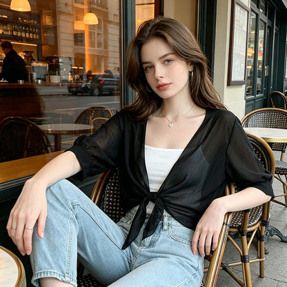 Brielle – Sheer Chiffon Top with Tie for Summer