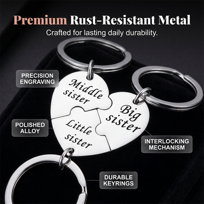 Sisterhood — Engraved Stainless Steel Puzzle Keychain Set