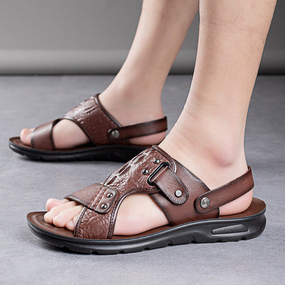 Noah – Men's Leather Sandals with Massage Footbed