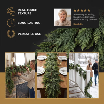 HomeGlow Cedar & Pine Garland — Effortless Cozy Holiday Magic